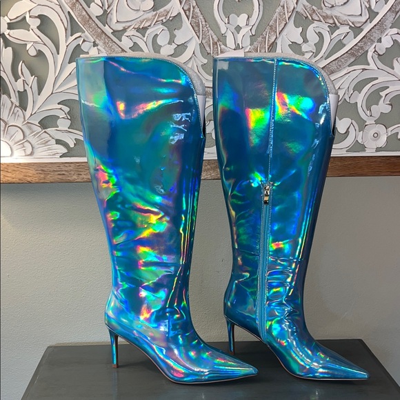 Smash Shoes - Smash KAY Womens Vegan Leather Holographic Cushioned Footbed Knee-High Boots NIB